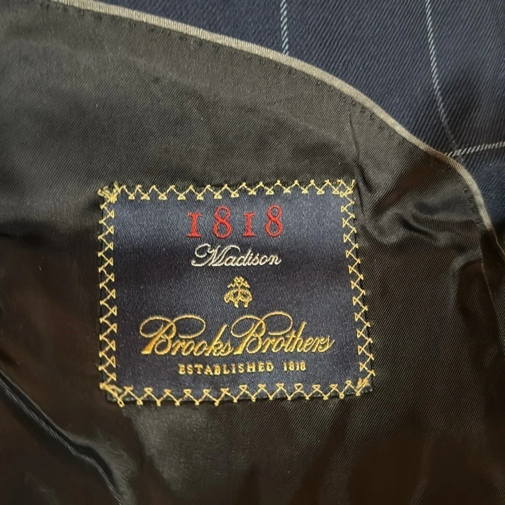 Brooks Brothers Saxon Navy Windowpane Blazer 100% Wool‎ 46R